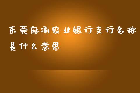 东莞麻涌农业银行支行名称是什么意思_https://m.apzhendong.com_财务分析_第1张