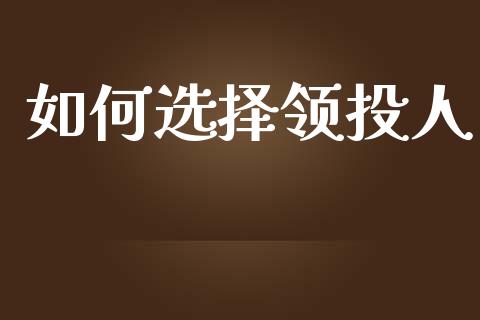 如何选择领投人_https://m.apzhendong.com_全球经济_第1张