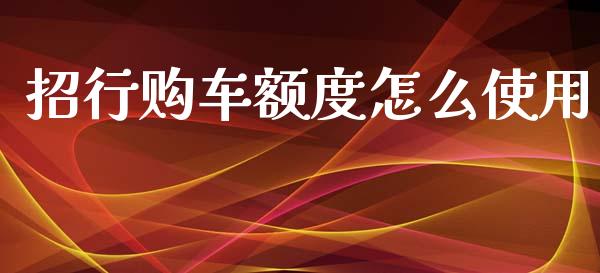 招行购车额度怎么使用_https://m.apzhendong.com_期货行情_第1张