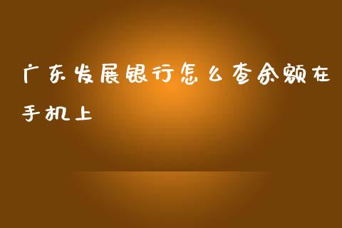 广东发展银行怎么查余额在手机上_https://m.apzhendong.com_财经资讯_第1张