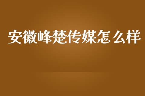 安徽峰楚传媒怎么样_https://m.apzhendong.com_财务分析_第1张