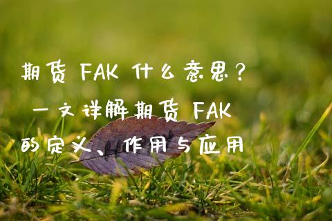 期货 FAK 什么意思？ 一文详解期货 FAK 的定义、作用与应用_https://m.apzhendong.com_财经资讯_第1张