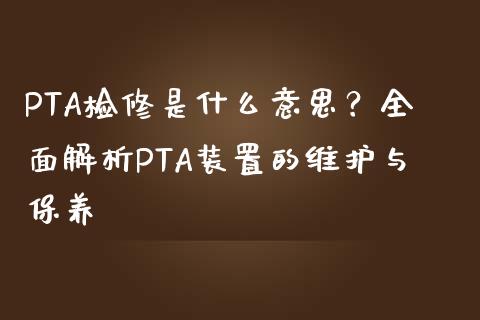 PTA检修是什么意思？全面解析PTA装置的维护与保养_https://m.apzhendong.com_期货行情_第1张