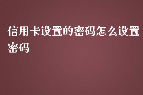 信用卡设置的密码怎么设置密码_https://m.apzhendong.com_财务分析_第1张