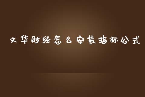 文华财经怎么安装指标公式_https://m.apzhendong.com_全球经济_第1张