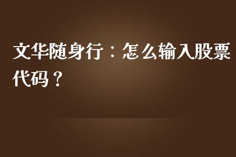文华随身行：怎么输入股票代码？_https://m.apzhendong.com_财经资讯_第1张