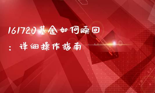 161720基金如何赎回：详细操作指南_https://m.apzhendong.com_全球经济_第1张