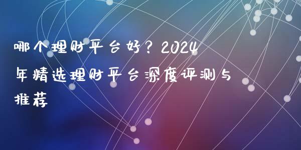 哪个理财平台好？2024年精选理财平台深度评测与推荐_https://m.apzhendong.com_期货行情_第1张