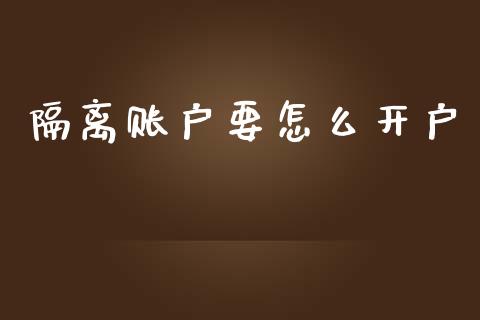 隔离账户要怎么开户_https://m.apzhendong.com_财务分析_第1张