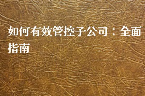 如何有效管控子公司：全面指南_https://m.apzhendong.com_财经资讯_第1张