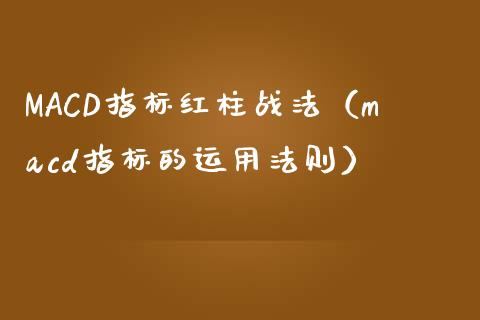 MACD指标红柱战法（macd指标的运用法则）_https://m.apzhendong.com_财经资讯_第1张