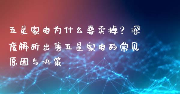 五星家电为什么要卖掉？深度解析出售五星家电的常见原因与决策_https://m.apzhendong.com_全球经济_第1张