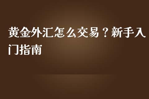 黄金外汇怎么交易？新手入门指南_https://m.apzhendong.com_财经资讯_第1张
