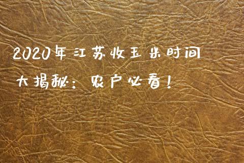 2020年江苏收玉米时间大揭秘：农户必看！_https://m.apzhendong.com_全球经济_第1张
