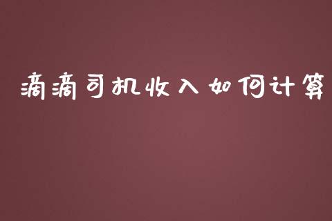 滴滴司机收入如何计算_https://m.apzhendong.com_期货行情_第1张